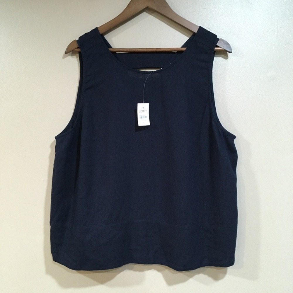Loft Linen Blend Sleeveless Tank Top Womens XL Navy Blue Coastal Classic Airy